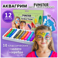 Аквагрим для лица и тела 12 цветов (10 классических+золото+серебро),10 трафаретов, FUNSTER, 192572 Аквагрим для лица и тела 12 цветов (10 классических+золото+серебро),10 трафаретов, FUNSTER, 192572 Калининград