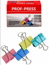 Зажимы для бумаг 41мм 12шт/уп Prof-Press (ЗК-4175) цветные Калининград