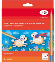 Карандаши цветные Гамма "Мультики", 24цв., супермягкие, увелич. диаметр грифеля 4,0мм, заточен., карт Калининград