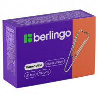 Скрепки 25мм, Berlingo, 100шт., никелированные треугольные, с отогнутым носиком, карт. упаковка Калининград