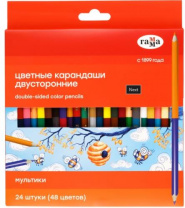 Карандаши цветные двусторонние Гамма "Мультики", 24шт., 48цв., заточен., картон. упак., европодвес Калининград